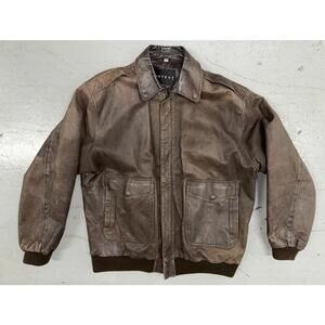 Vintage Context Leather Brown Bomber Jacket Distressed - Mens Size XL